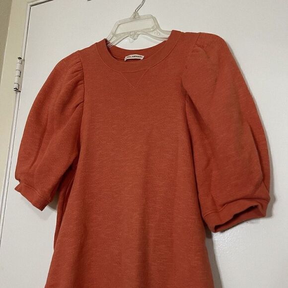 NWOT Ulla Johnson Landry Orange Puff Sleeve Ruffle Hem Sweatshirt Dress Small - Picture 3 of 7